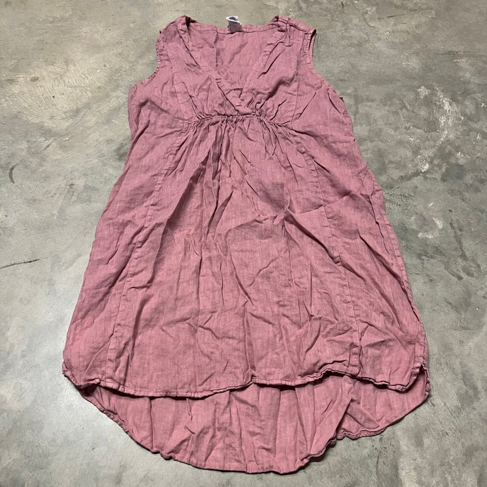 Sigrid Olsen Womens Medium Pink 100% Linen Sleeveless V-Neck High Low Tunic Top